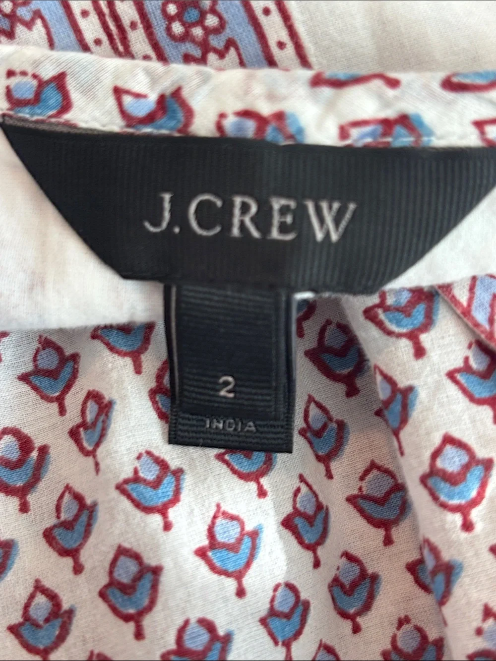 J. Crew Cream Blouse with Blue and Red Floral Print